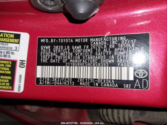 Photo 8 VIN: 2T1BURHE5HC859393 - TOYOTA COROLLA 