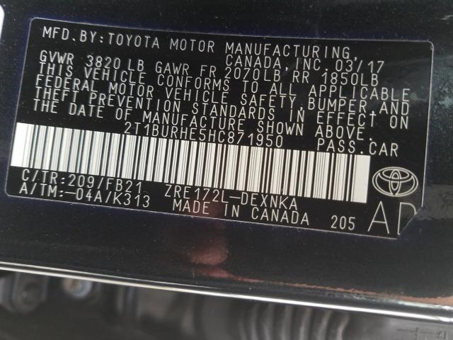 Photo 9 VIN: 2T1BURHE5HC871950 - TOYOTA COROLLA L 