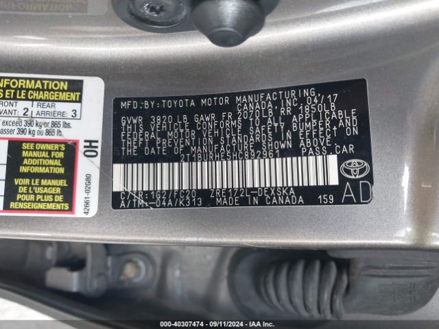 Photo 8 VIN: 2T1BURHE5HC892961 - TOYOTA COROLLA 