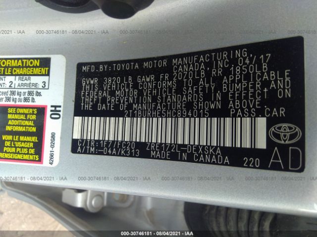 Photo 8 VIN: 2T1BURHE5HC894015 - TOYOTA COROLLA 