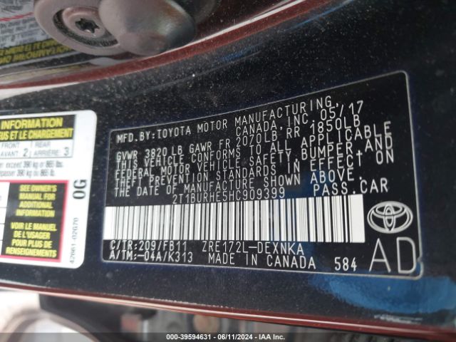 Photo 8 VIN: 2T1BURHE5HC909399 - TOYOTA COROLLA 