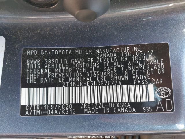 Photo 8 VIN: 2T1BURHE5HC920774 - TOYOTA COROLLA 