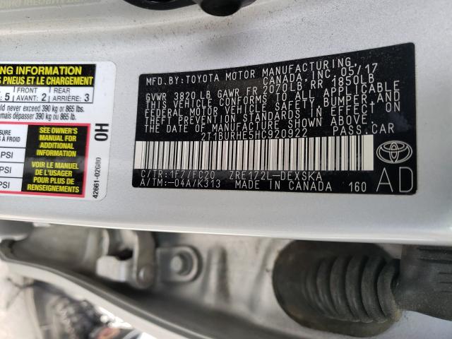 Photo 9 VIN: 2T1BURHE5HC920922 - TOYOTA COROLLA L 