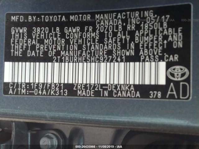 Photo 8 VIN: 2T1BURHE5HC927241 - TOYOTA COROLLA 