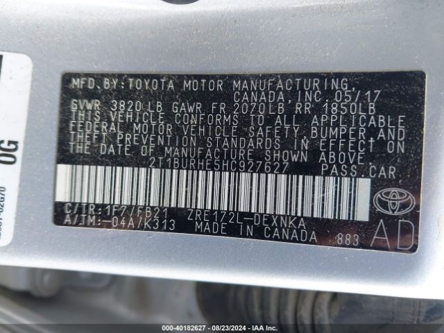 Photo 8 VIN: 2T1BURHE5HC927627 - TOYOTA COROLLA 