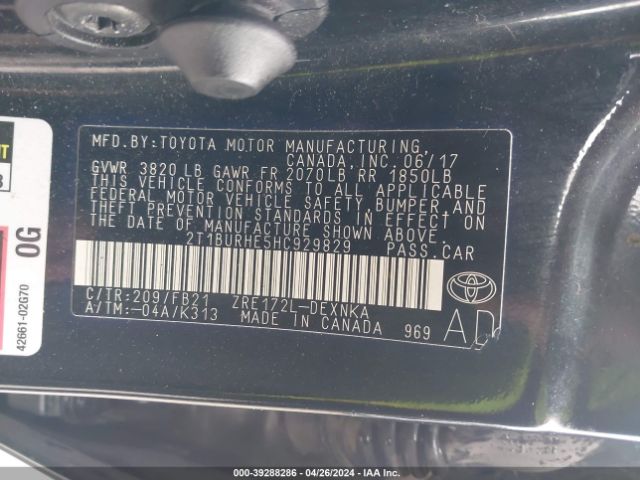 Photo 8 VIN: 2T1BURHE5HC929829 - TOYOTA COROLLA 