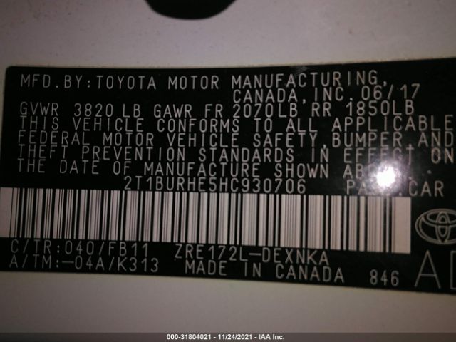 Photo 8 VIN: 2T1BURHE5HC930706 - TOYOTA COROLLA 