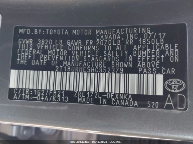 Photo 8 VIN: 2T1BURHE5HC952379 - TOYOTA COROLLA 