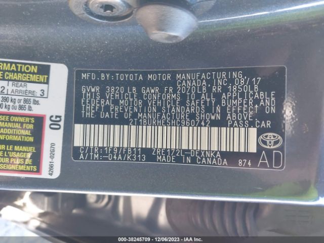 Photo 8 VIN: 2T1BURHE5HC960742 - TOYOTA COROLLA 