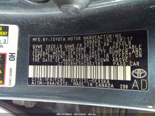 Photo 8 VIN: 2T1BURHE5HC962183 - TOYOTA COROLLA 