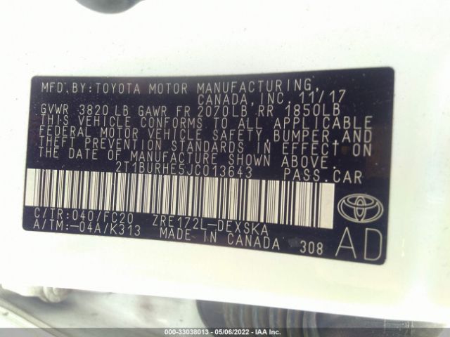 Photo 8 VIN: 2T1BURHE5JC013643 - TOYOTA COROLLA 