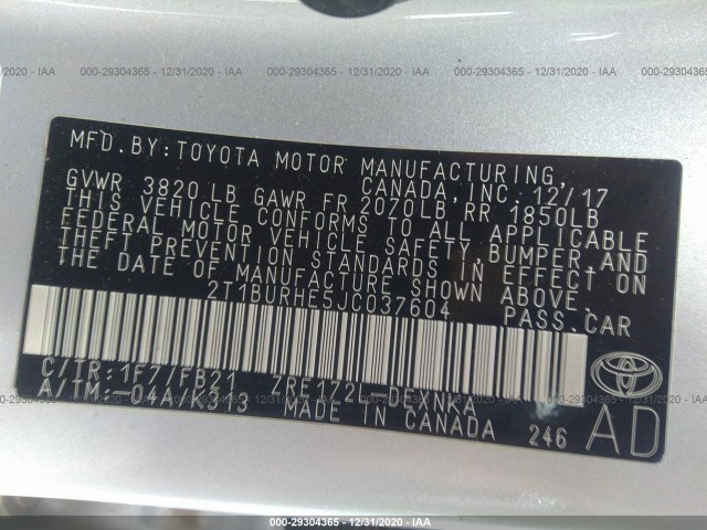 Photo 8 VIN: 2T1BURHE5JC037604 - TOYOTA COROLLA 