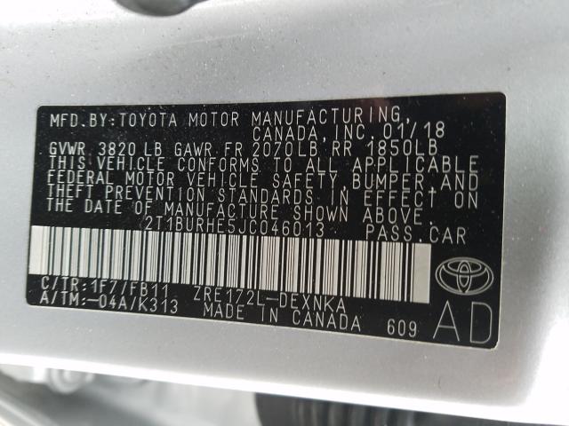 Photo 9 VIN: 2T1BURHE5JC046013 - TOYOTA COROLLA L 