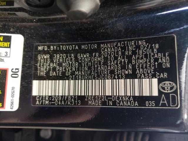 Photo 9 VIN: 2T1BURHE5JC067413 - TOYOTA COROLLA L 