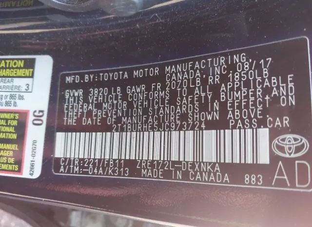 Photo 8 VIN: 2T1BURHE5JC973724 - TOYOTA COROLLA 