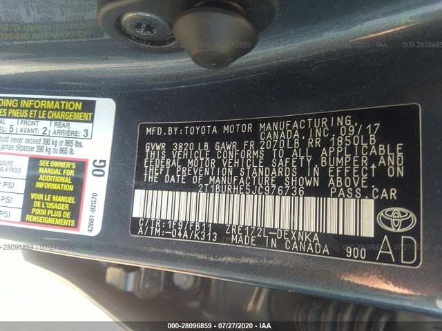 Photo 8 VIN: 2T1BURHE5JC976736 - TOYOTA COROLLA 