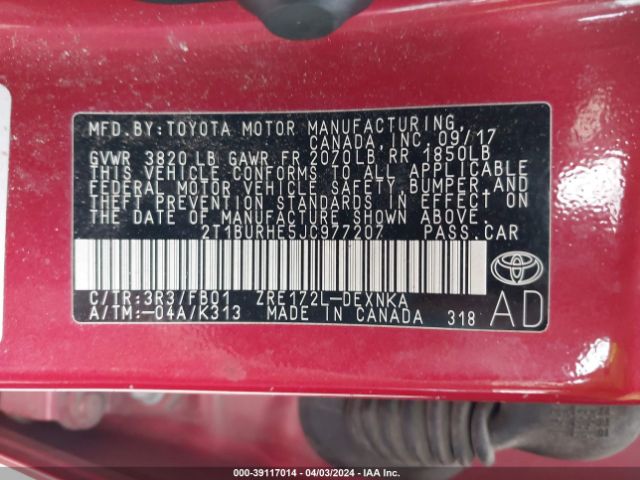 Photo 8 VIN: 2T1BURHE5JC977207 - TOYOTA COROLLA 