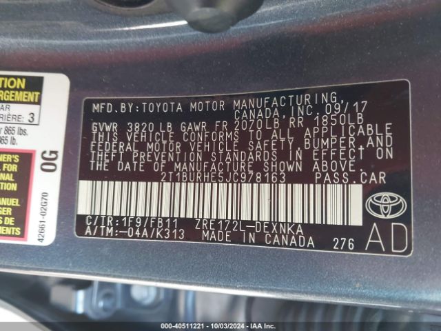 Photo 8 VIN: 2T1BURHE5JC978163 - TOYOTA COROLLA 