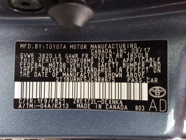 Photo 9 VIN: 2T1BURHE5JC988675 - TOYOTA COROLLA L 