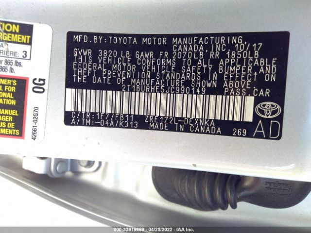 Photo 8 VIN: 2T1BURHE5JC990149 - TOYOTA COROLLA 