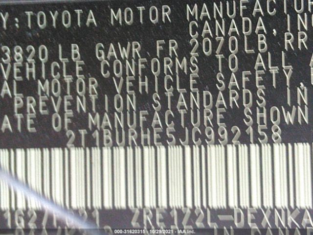 Photo 8 VIN: 2T1BURHE5JC992158 - TOYOTA COROLLA 