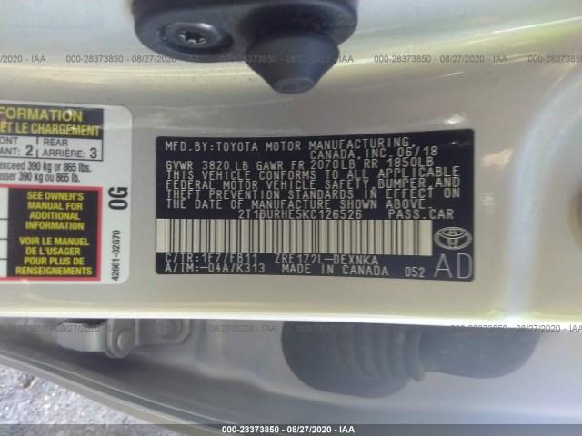 Photo 8 VIN: 2T1BURHE5KC126526 - TOYOTA COROLLA 