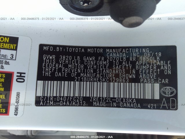 Photo 8 VIN: 2T1BURHE5KC129863 - TOYOTA COROLLA 