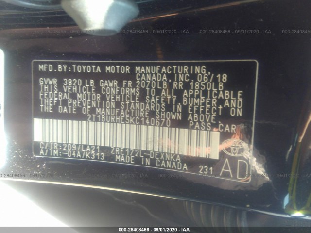 Photo 8 VIN: 2T1BURHE5KC140670 - TOYOTA COROLLA 