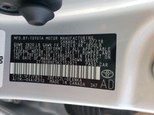 Photo 9 VIN: 2T1BURHE5KC152821 - TOYOTA COROLLA L 