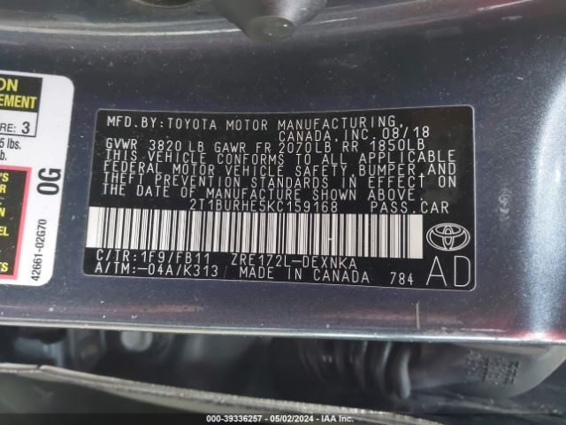 Photo 8 VIN: 2T1BURHE5KC159168 - TOYOTA COROLLA 