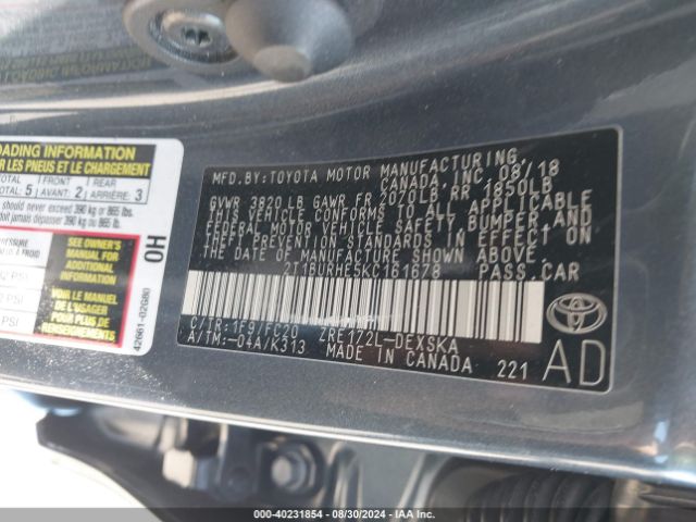 Photo 8 VIN: 2T1BURHE5KC161678 - TOYOTA COROLLA 