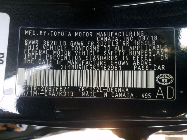 Photo 9 VIN: 2T1BURHE5KC162961 - TOYOTA COROLLA 