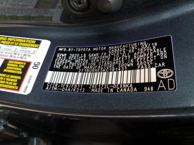 Photo 9 VIN: 2T1BURHE5KC181431 - TOYOTA COROLLA L 