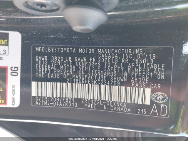 Photo 8 VIN: 2T1BURHE5KC234709 - TOYOTA COROLLA 