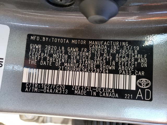 Photo 9 VIN: 2T1BURHE5KC239764 - TOYOTA COROLLA L 