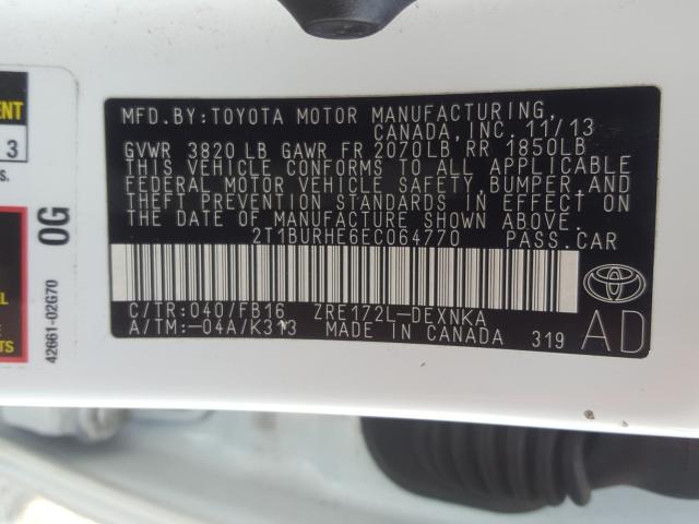 Photo 9 VIN: 2T1BURHE6EC064770 - TOYOTA COROLLA L 