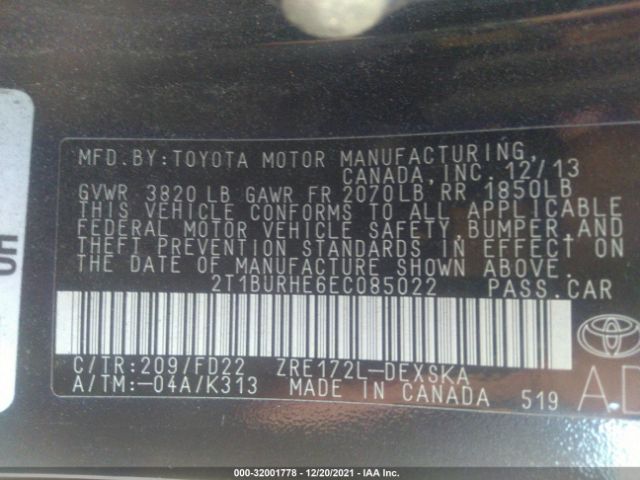 Photo 8 VIN: 2T1BURHE6EC085022 - TOYOTA COROLLA 