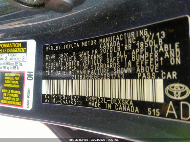 Photo 8 VIN: 2T1BURHE6EC091743 - TOYOTA COROLLA 