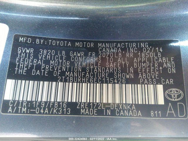 Photo 8 VIN: 2T1BURHE6EC115426 - TOYOTA COROLLA 