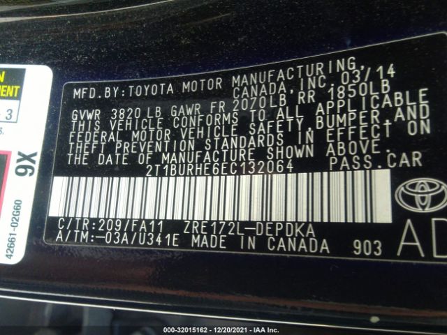 Photo 8 VIN: 2T1BURHE6EC132064 - TOYOTA COROLLA 