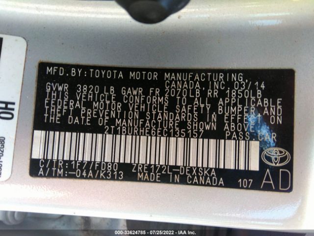 Photo 8 VIN: 2T1BURHE6EC135157 - TOYOTA COROLLA 