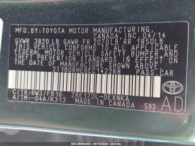 Photo 8 VIN: 2T1BURHE6EC142268 - TOYOTA COROLLA 