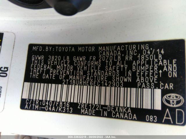 Photo 8 VIN: 2T1BURHE6EC142903 - TOYOTA COROLLA 