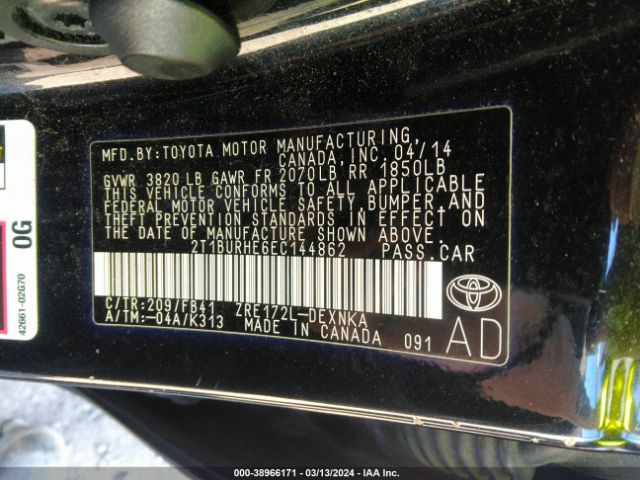 Photo 8 VIN: 2T1BURHE6EC144862 - TOYOTA COROLLA 