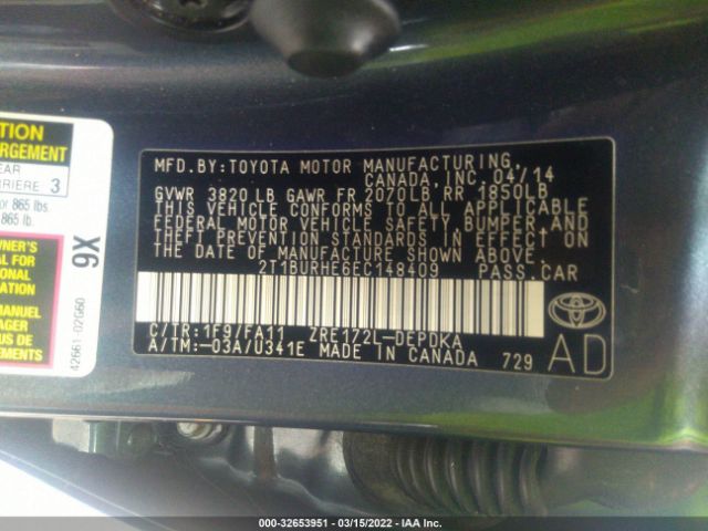 Photo 8 VIN: 2T1BURHE6EC148409 - TOYOTA COROLLA 