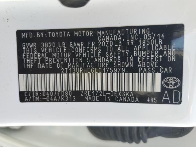 Photo 11 VIN: 2T1BURHE6EC175979 - TOYOTA COROLLA L 