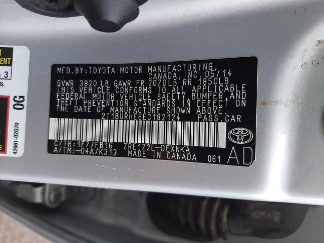 Photo 9 VIN: 2T1BURHE6EC182124 - TOYOTA COROLLA L 