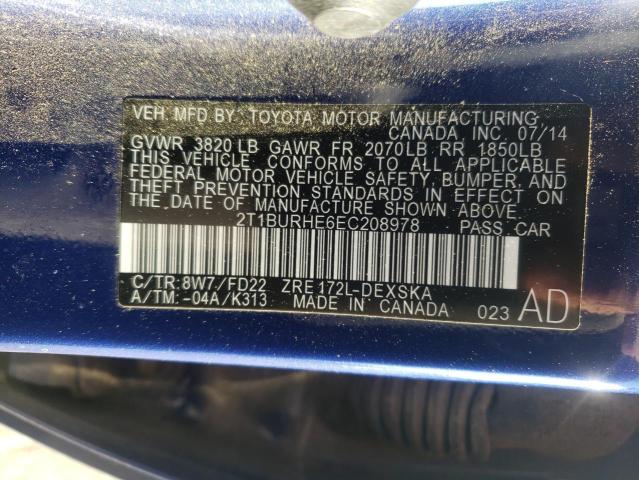 Photo 9 VIN: 2T1BURHE6EC208978 - TOYOTA COROLLA L 