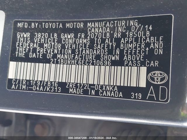 Photo 8 VIN: 2T1BURHE6EC210696 - TOYOTA COROLLA 