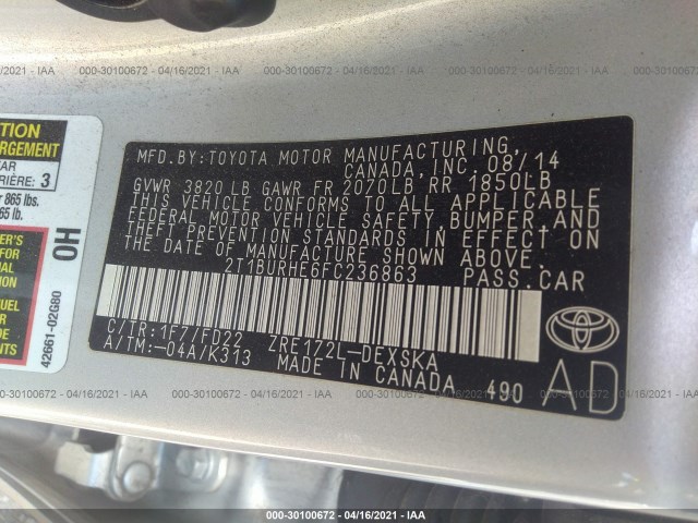 Photo 8 VIN: 2T1BURHE6FC236863 - TOYOTA COROLLA 